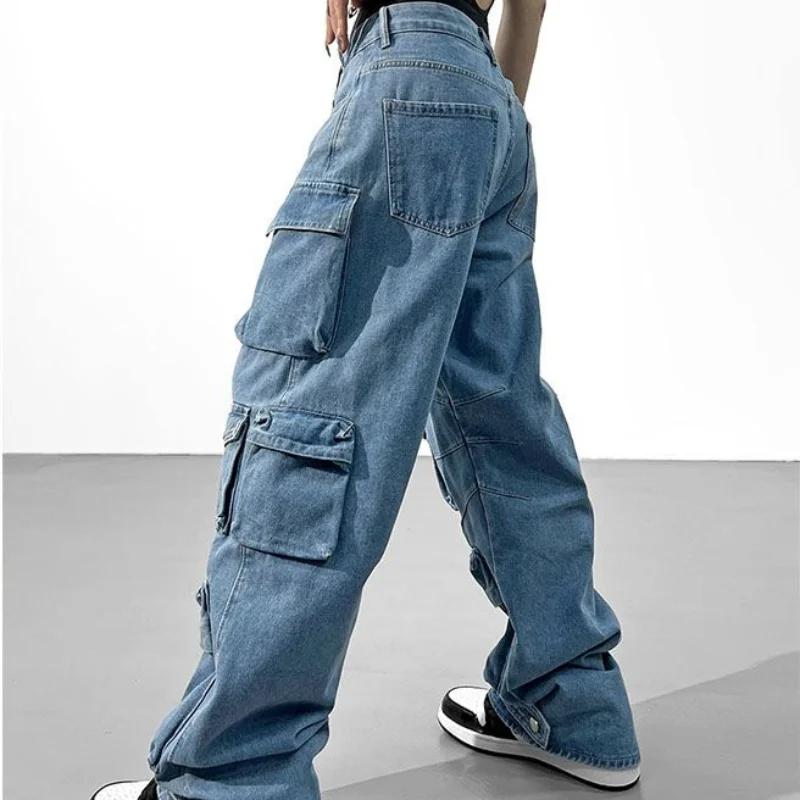 Moderne Blue Washed Cargo Jeans für Damen-Cargo Hose-