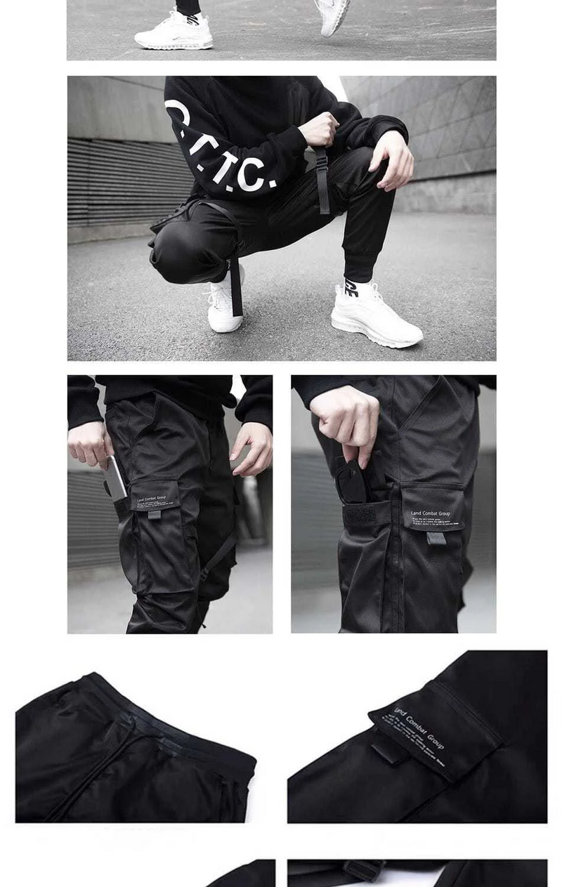 Hochwertige schwarze Cargohose im originalen Streetwear-Stil-Cargo Hose- back-54