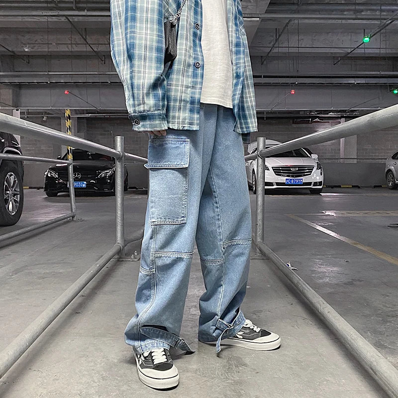 Schwarze Cargo-Jeans mit weitem Bein im Hip-Hop-Stil-Carho Hose - 854