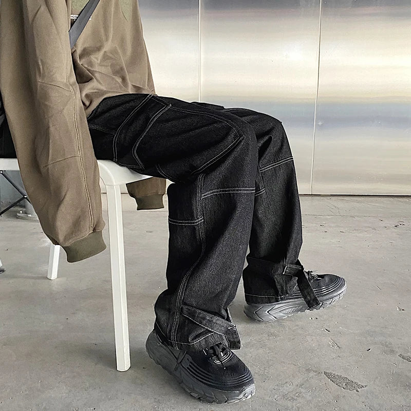 Schwarze Cargo-Jeans mit weitem Bein im Hip-Hop-Stil-Carho Hose - 6