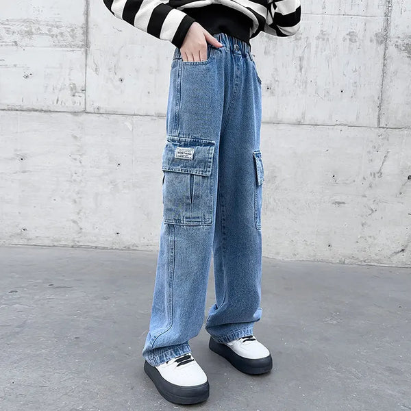 Weite Cargo-Jeans für Mädchen: Komfort und Eleganz vereint-Cargo Hose- 