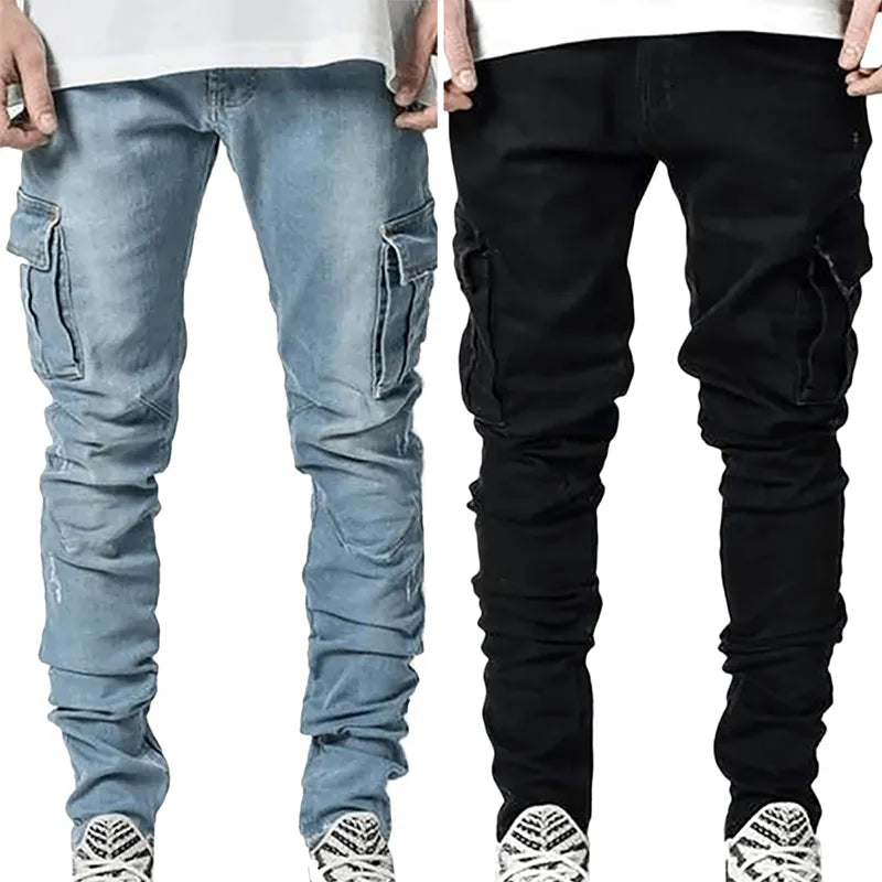 Cargo-Slim-Jeans für Herren: Stilvoller Komfort in Blau und Schwarz-Cargo Hose - 
