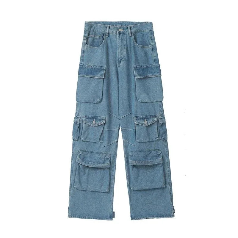 Moderne Blue Washed Cargo Jeans für Damen-Cargo Hose-9